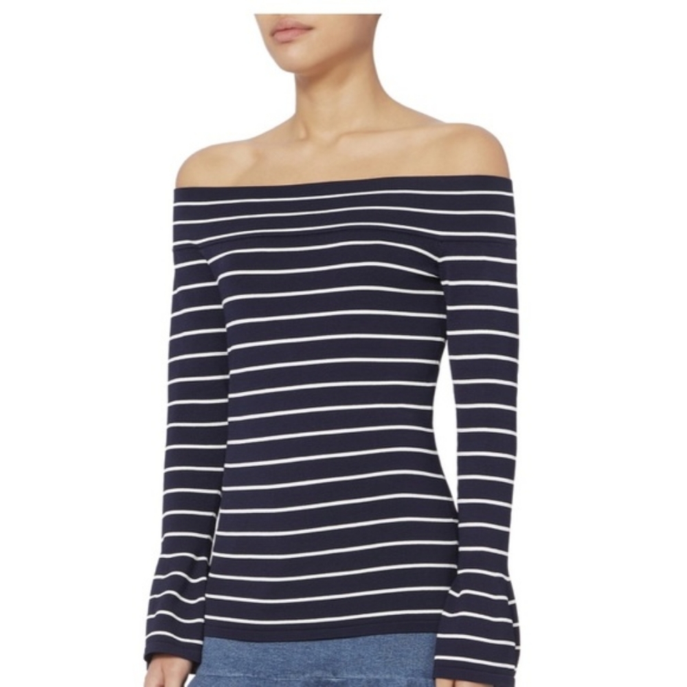 Intermix Kelly Off the Shoulder Striped Knot Top Large